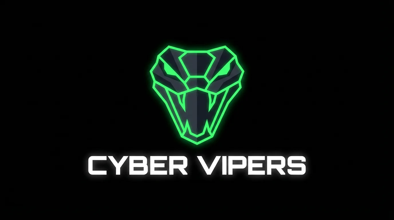 A gaming logo for 'Cyber Vipers' featuring a neon green and gray geometric viper head icon on a black background.