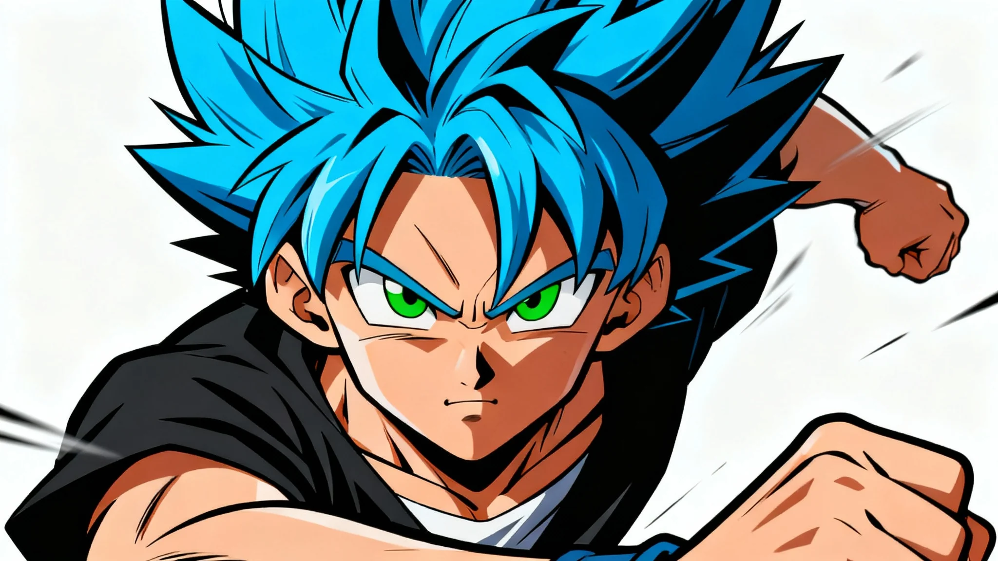 An anime-style character with blue hair rendered in a cel-shaded art style, featuring bold outlines and flat colors, isolated on a plain white background.