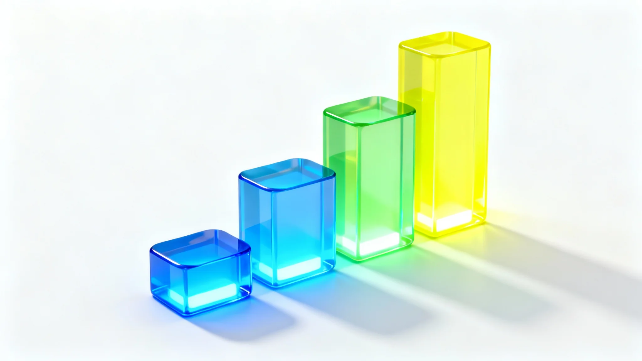 A sleek 3D bar chart with glowing blue and green bars of different heights, representing energy data, set against a clean white background.