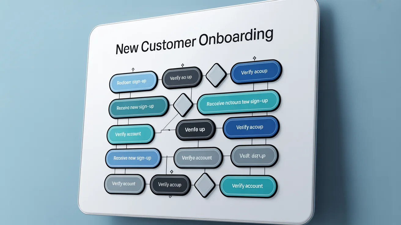 A professionally designed process map showing the steps for customer onboarding, displayed as a polished final document on a clean white background.