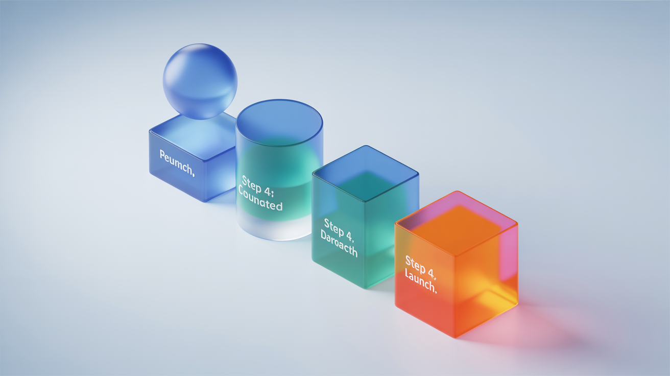 A 3D isometric process map showing four steps, Planning, Design, Development, and Launch, connected by arrows on a white background, symbolizing a clear and organized workflow.