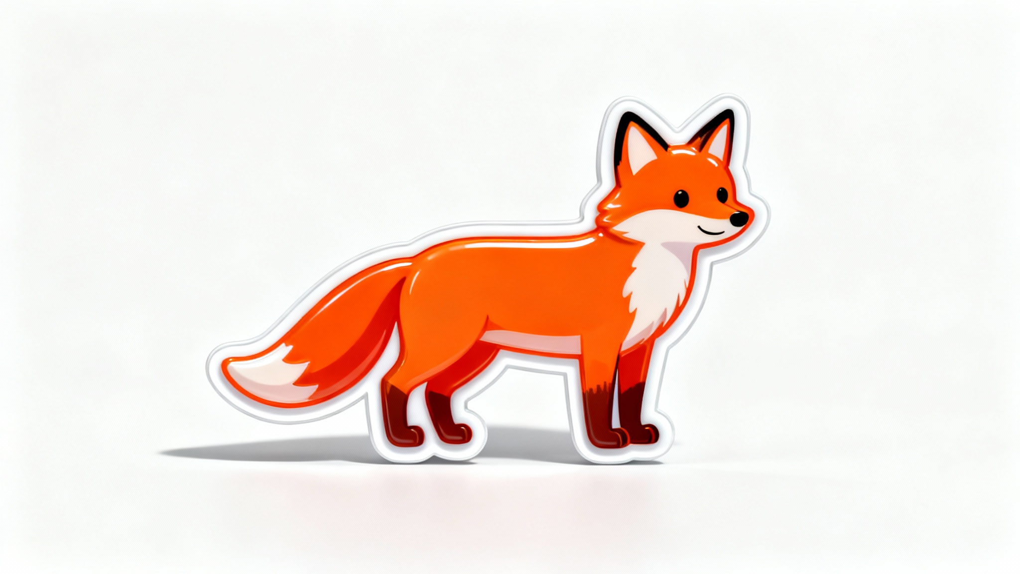 A high-quality product mockup of a cute cartoon fox sticker with a thick, clean white outline, displayed on a plain white surface.