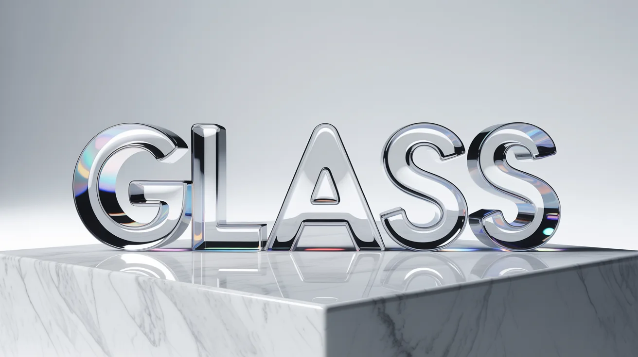 A 3D logo with the word 'GLASS' rendered in a realistic, transparent glass effect against a clean white background, showcasing refractions and highlights.