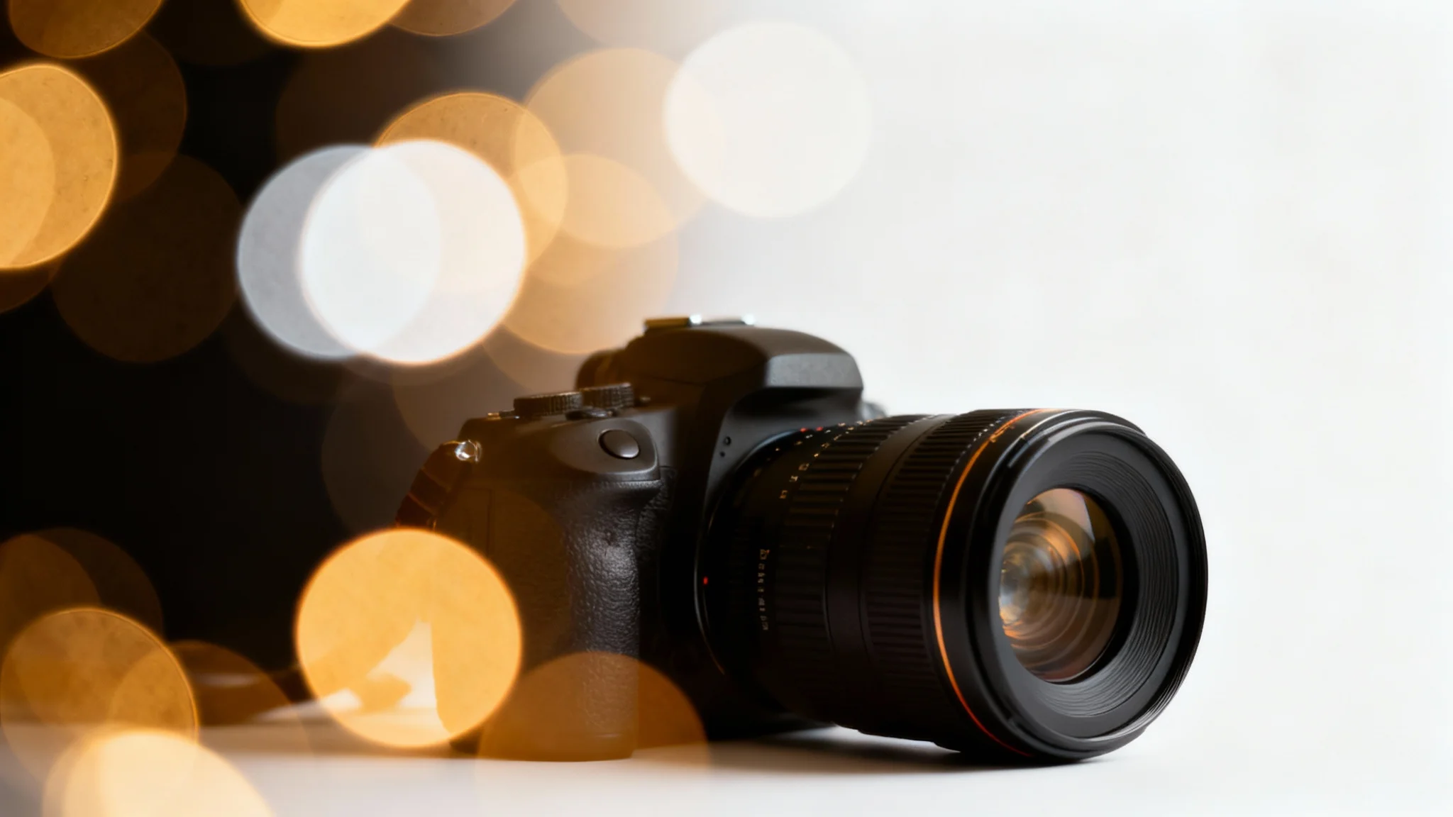 A beautiful demonstration of a bokeh overlay, showing large, soft, golden orbs of out-of-focus light creating a dreamy and magical pattern against a dark background.