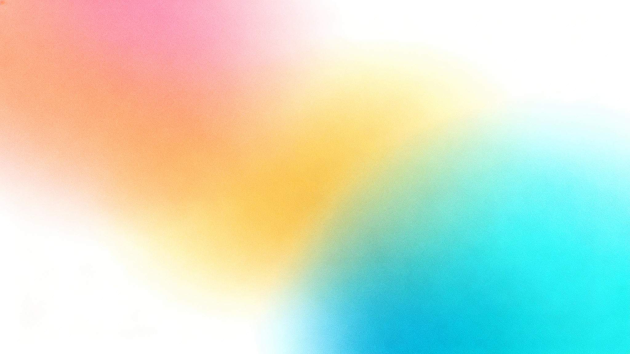 An abstract gradient background blending smoothly from coral pink to sunny yellow and finishing in a cool turquoise blue, presented with a subtle grain texture.