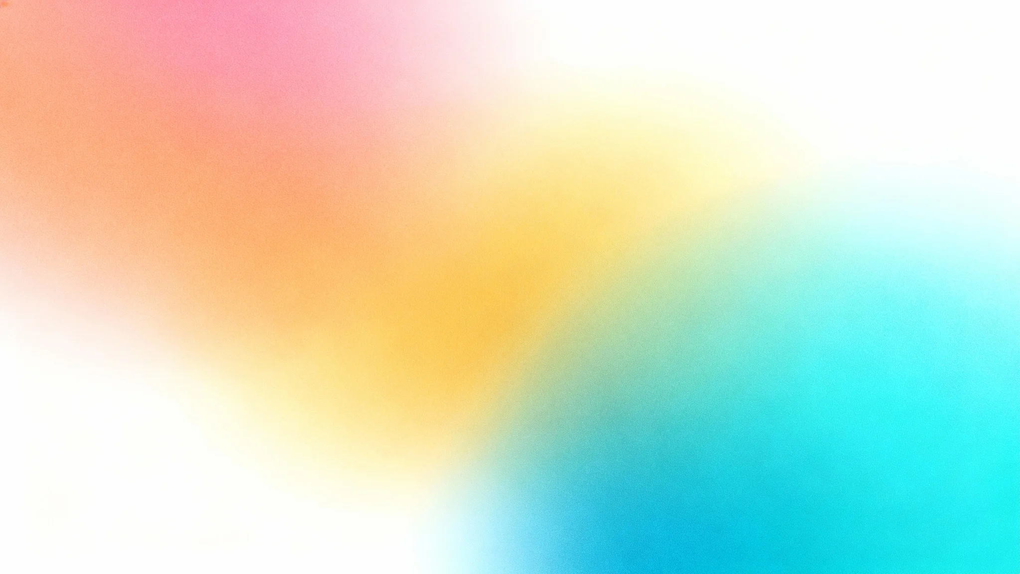 An abstract gradient background blending smoothly from coral pink to sunny yellow and finishing in a cool turquoise blue, presented with a subtle grain texture.