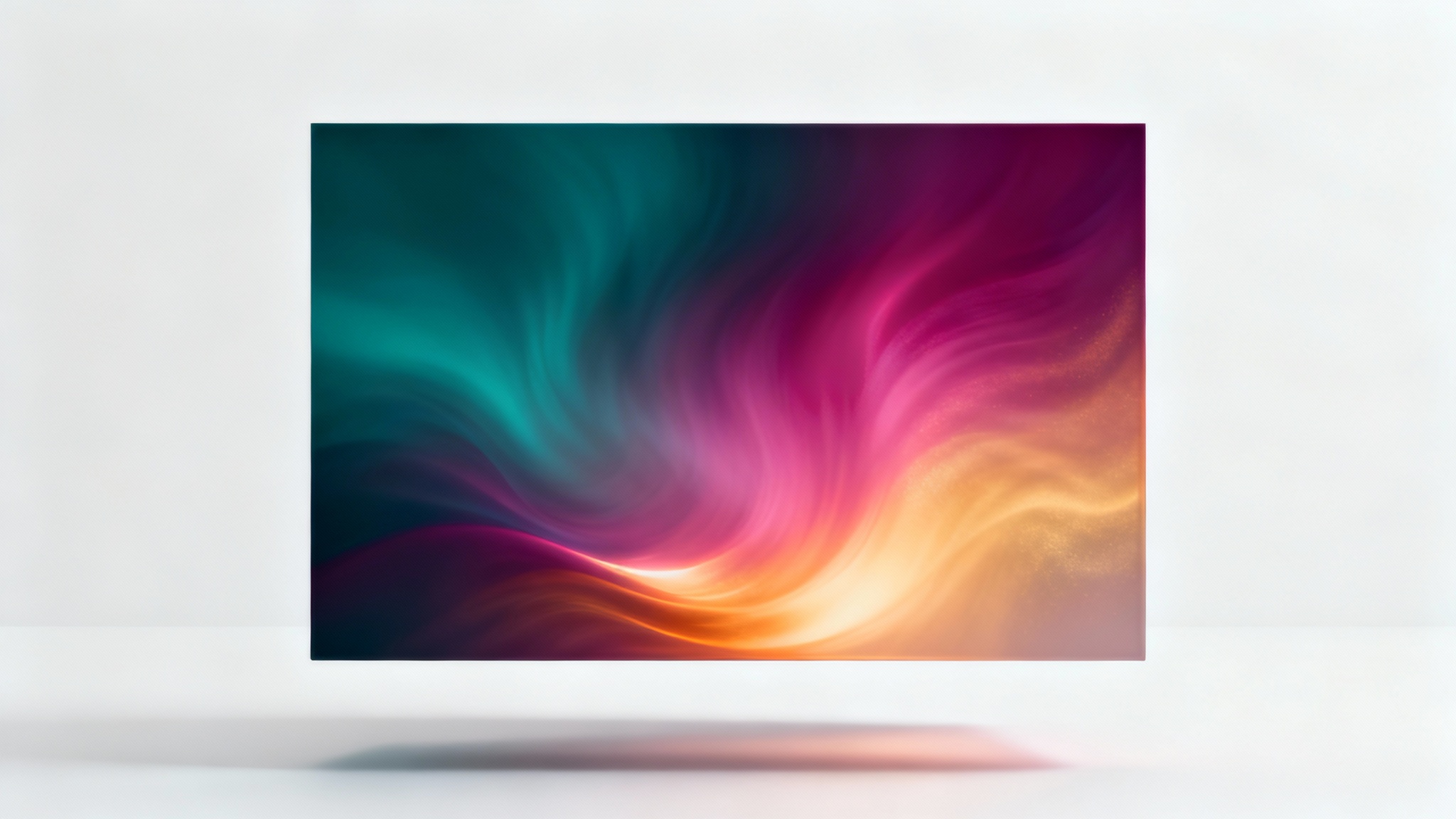 An abstract gradient background mockup featuring a rectangle with flowing colors of teal, magenta, and gold, presented on a clean white background.