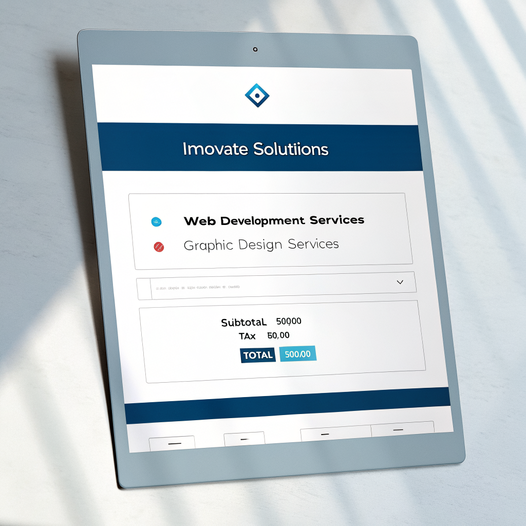 A professionally designed final invoice for a fictional company, 'Innovate Solutions', displayed against a clean background to highlight its modern design and clear layout as the output of an invoice editor.