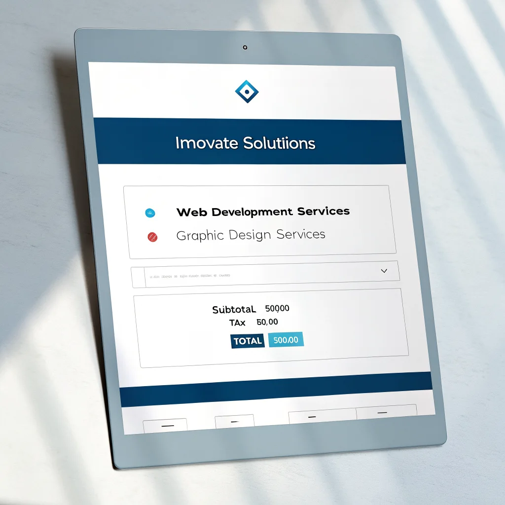 A professionally designed final invoice for a fictional company, 'Innovate Solutions', displayed against a clean background to highlight its modern design and clear layout as the output of an invoice editor.