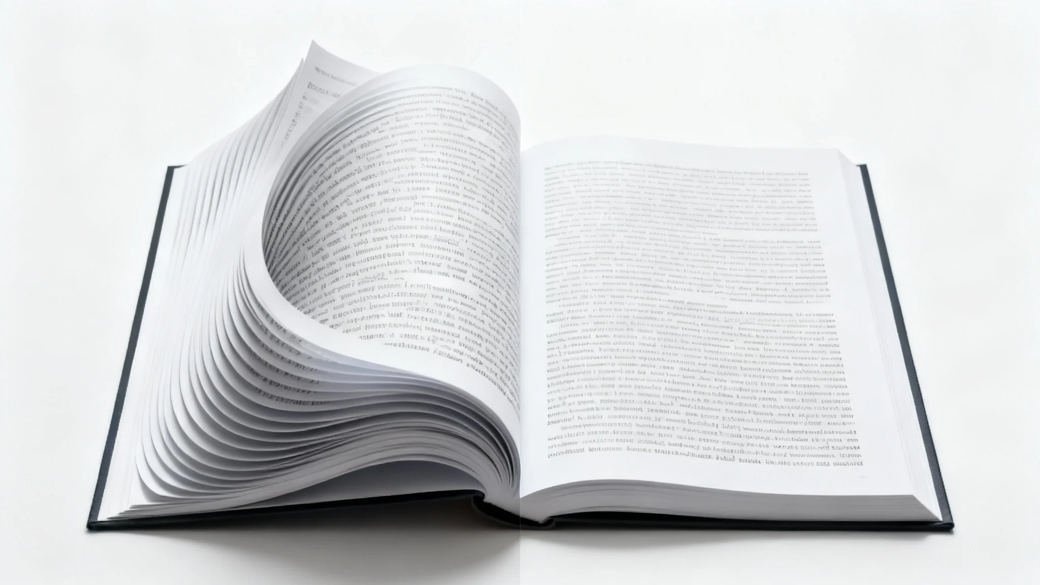 A conceptual image demonstrating photo dewarping. The left side shows a photo of an open book with curved, distorted pages, while the right side shows the same book with perfectly flat, straight pages after being corrected.
