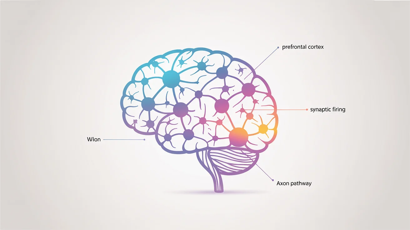 A detailed scientific illustration of a human neural network, showing glowing neurons and pathways with labels like 'Synaptic Firing'. The figure is presented in a clean, modern infographic style on a white background.