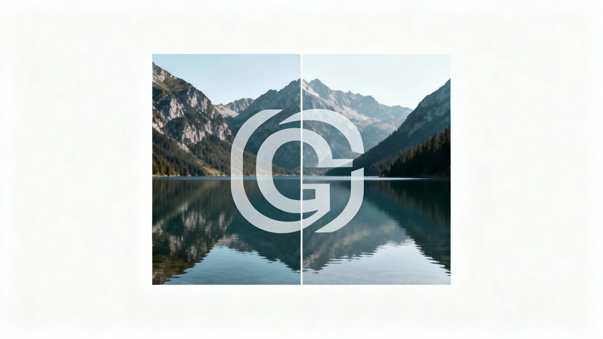 A before-and-after image demonstrating logo removal. The left side shows a beautiful landscape photo with a watermark, and the right side shows the same photo with the watermark perfectly erased.