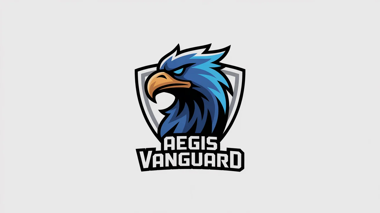 A modern esports mascot logo of a stylized griffin in blue and gold, with the team name 'AEGIS VANGUARD' underneath, presented on a white background.