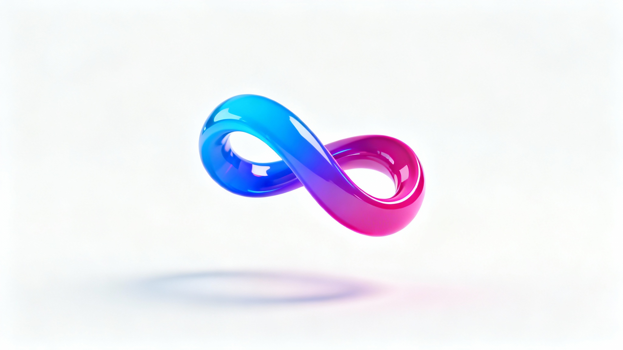 A photorealistic 3D render of a glossy, colorful Mobius strip floating against a white background, representing the concept of a seamless loop animation.