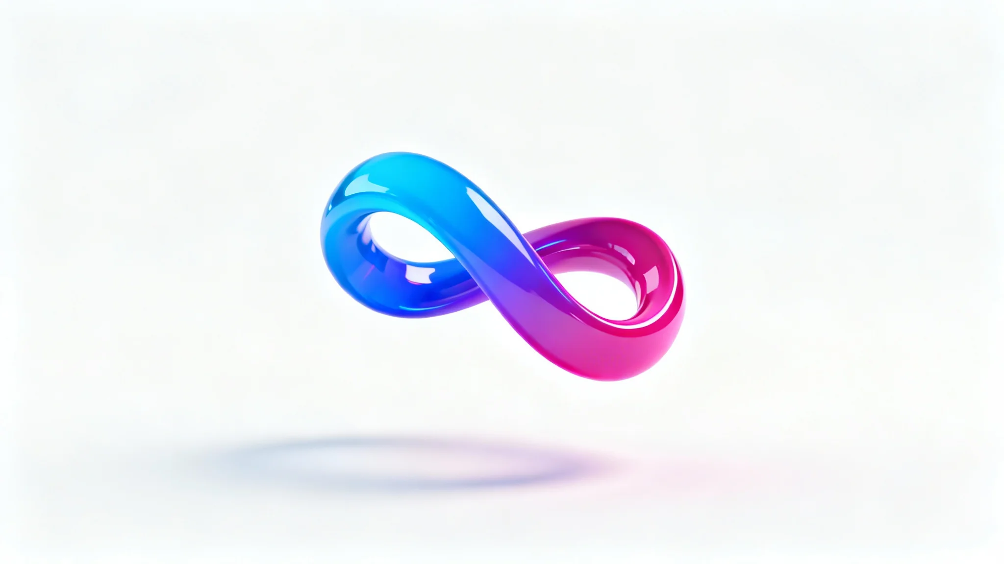 A photorealistic 3D render of a glossy, colorful Mobius strip floating against a white background, representing the concept of a seamless loop animation.