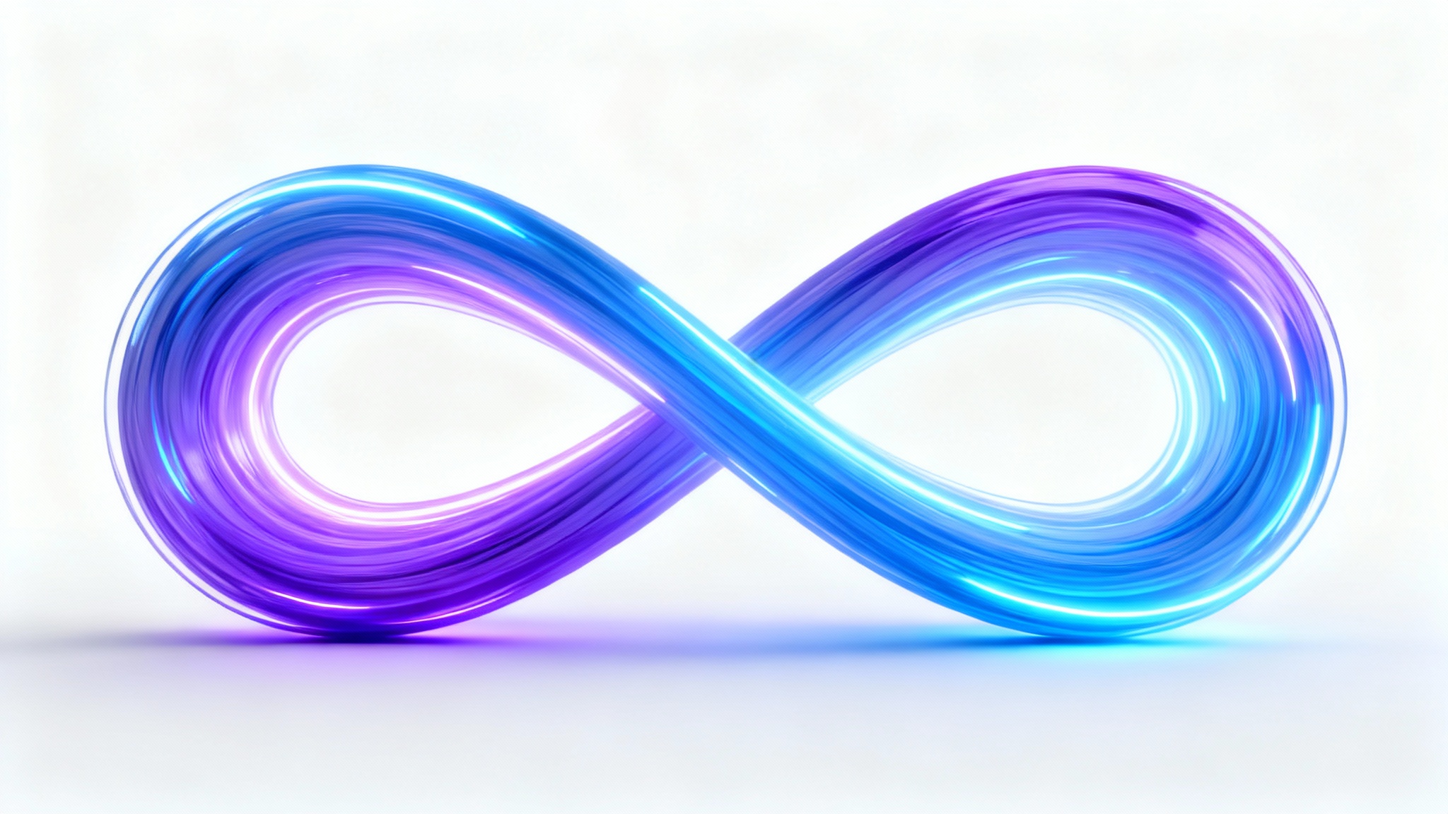 A 3D rendering of a glowing infinity symbol on a white background, representing a loop animation.