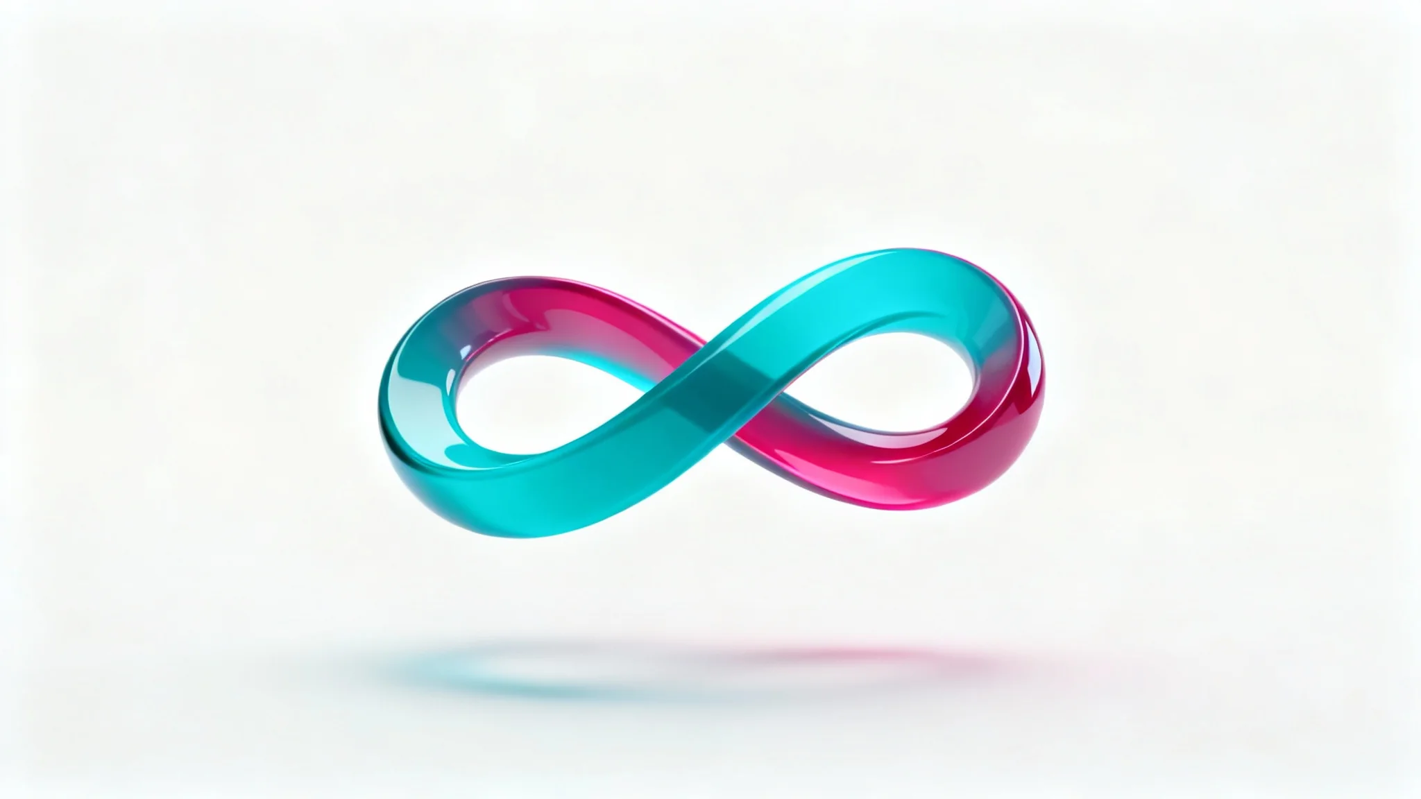 An abstract 3D rendering of a vibrant magenta and cyan Möbius strip, symbolizing a seamless loop animation, set against a clean white background.