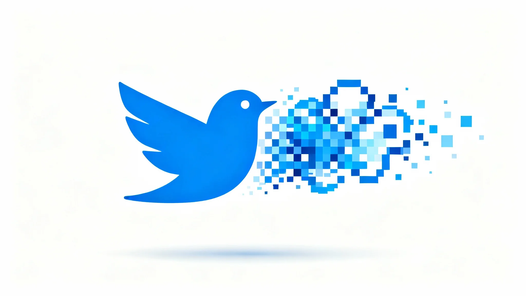 A modern blue bird icon on a white background, visually demonstrating pixelation. The left side is smooth, while the right side dissolves into square digital pixels.
