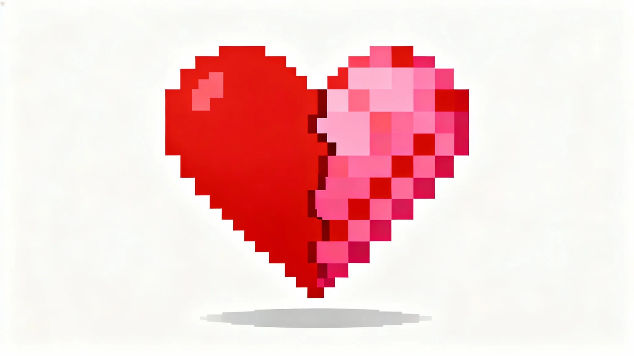 A red heart icon shown half-smooth and half-pixelated to demonstrate the pixelate effect, presented on a white background.