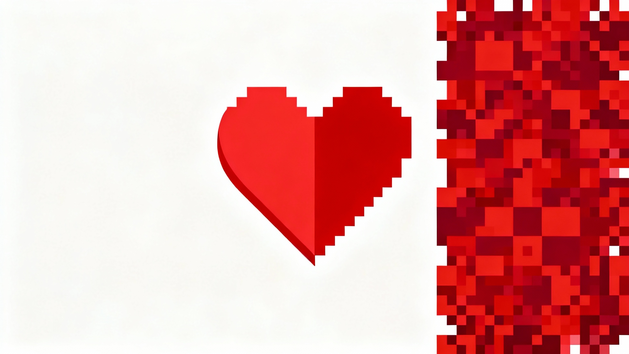 A red heart icon on a white background, visually demonstrating a pixelation effect. The top half is smooth and high-resolution, while the bottom half is pixelated and 8-bit.