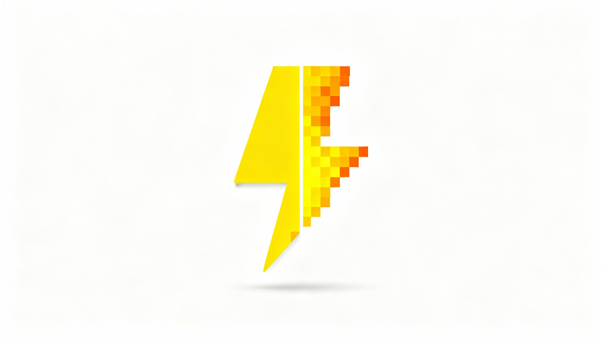 A graphic design mockup showing a lightning bolt icon being pixelated. The left side of the icon is smooth, and the right side is made of large, visible pixels.