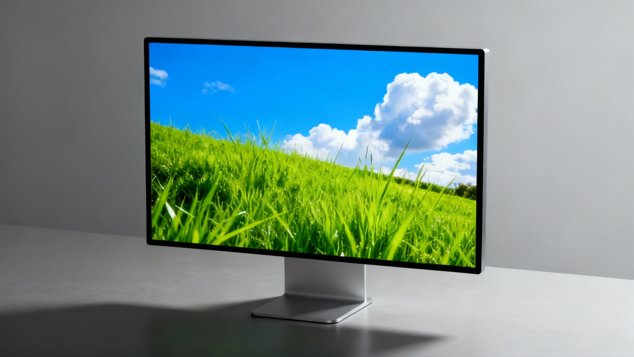 A stunning, professionally color-corrected video still of a vibrant green landscape under a bright blue sky, representing the final 'after' result of a video color correction tool.