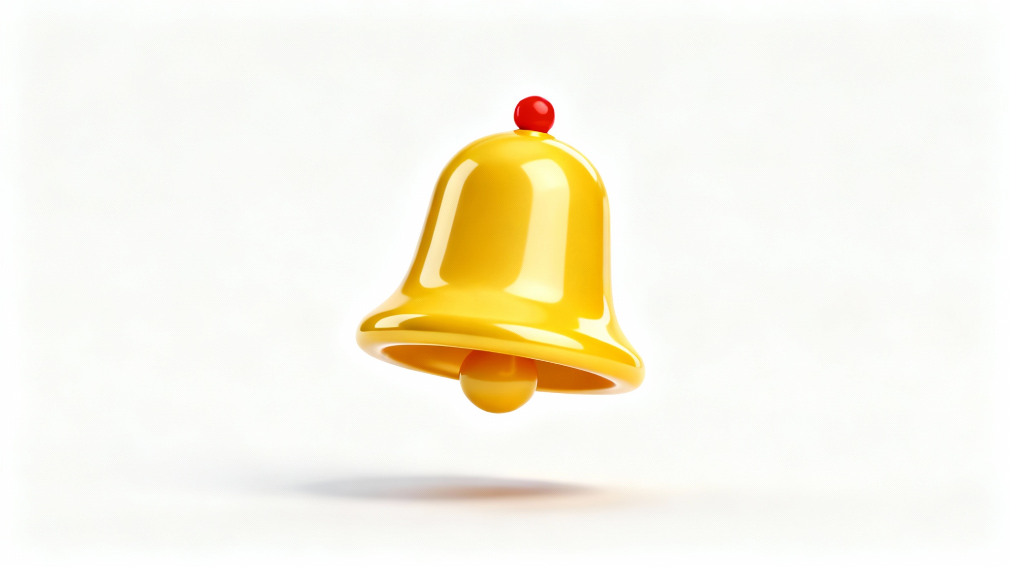 A modern 3D notification bell icon in glossy yellow-gold with a small red dot, set against a plain white background.