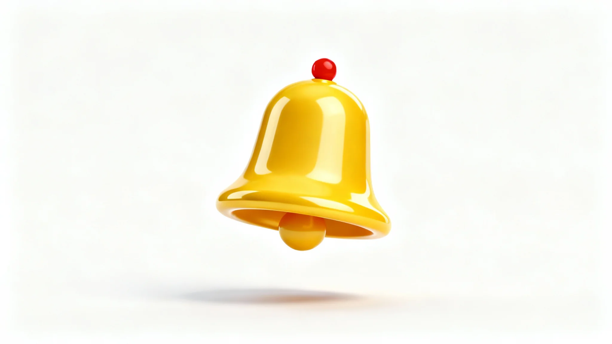 A modern 3D notification bell icon in glossy yellow-gold with a small red dot, set against a plain white background.