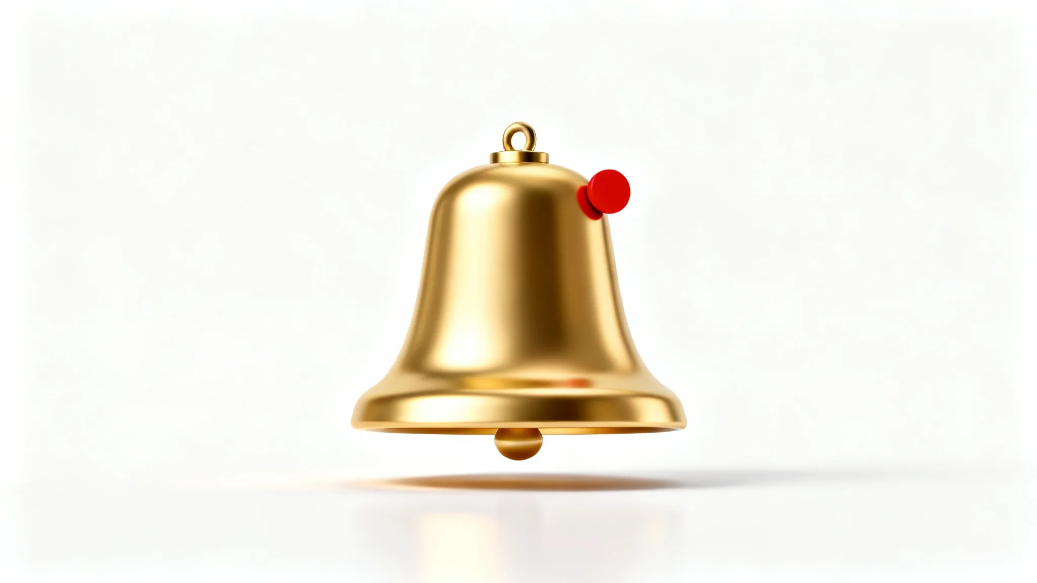 A 3D rendering of a gold notification bell icon with a red dot, symbolizing a new notification, set against a plain white background.