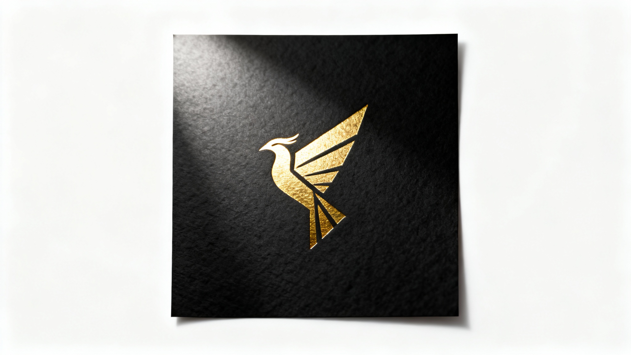 A professional mockup of a shiny gold geometric phoenix logo on a textured dark background, demonstrating high contrast for branding.