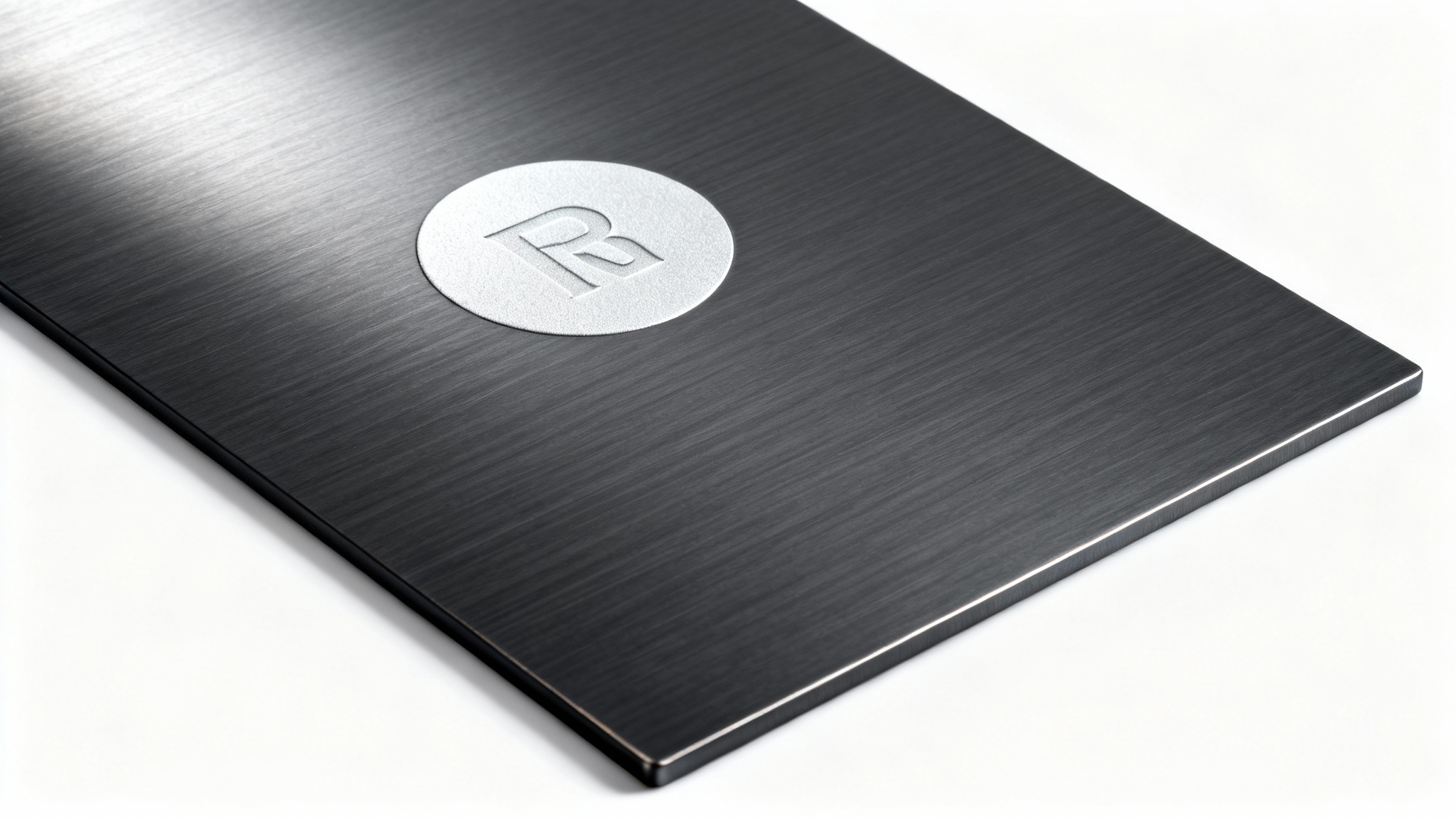 A mockup of a dark background for a logo, featuring a charcoal gray brushed metal texture with a simple white circular placeholder logo in the center, all on a clean white background.