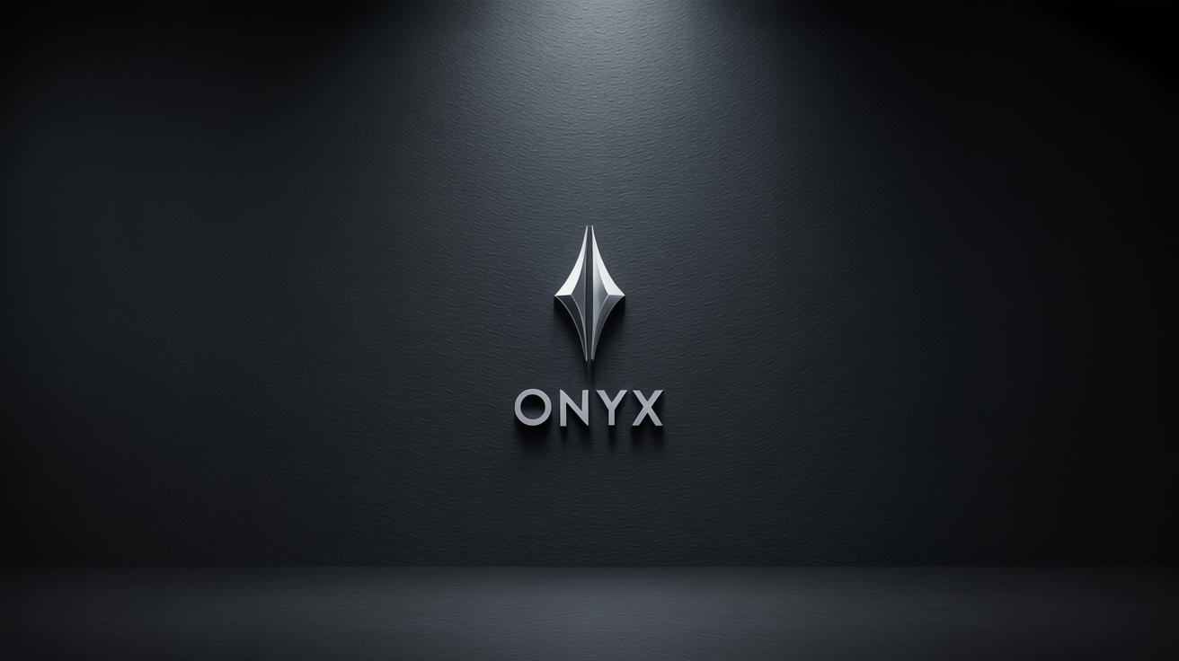 A polished silver logo for the brand 'ONYX' is professionally displayed on a textured, matte dark background, showcasing a modern and luxurious aesthetic.