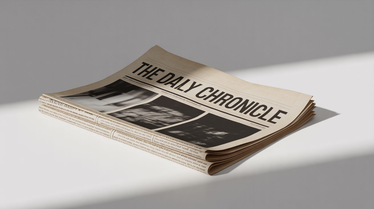 A close-up, detailed macro shot of a vintage newsprint texture, showing the paper fibers, halftone dots, and faded black text on a clean white background.