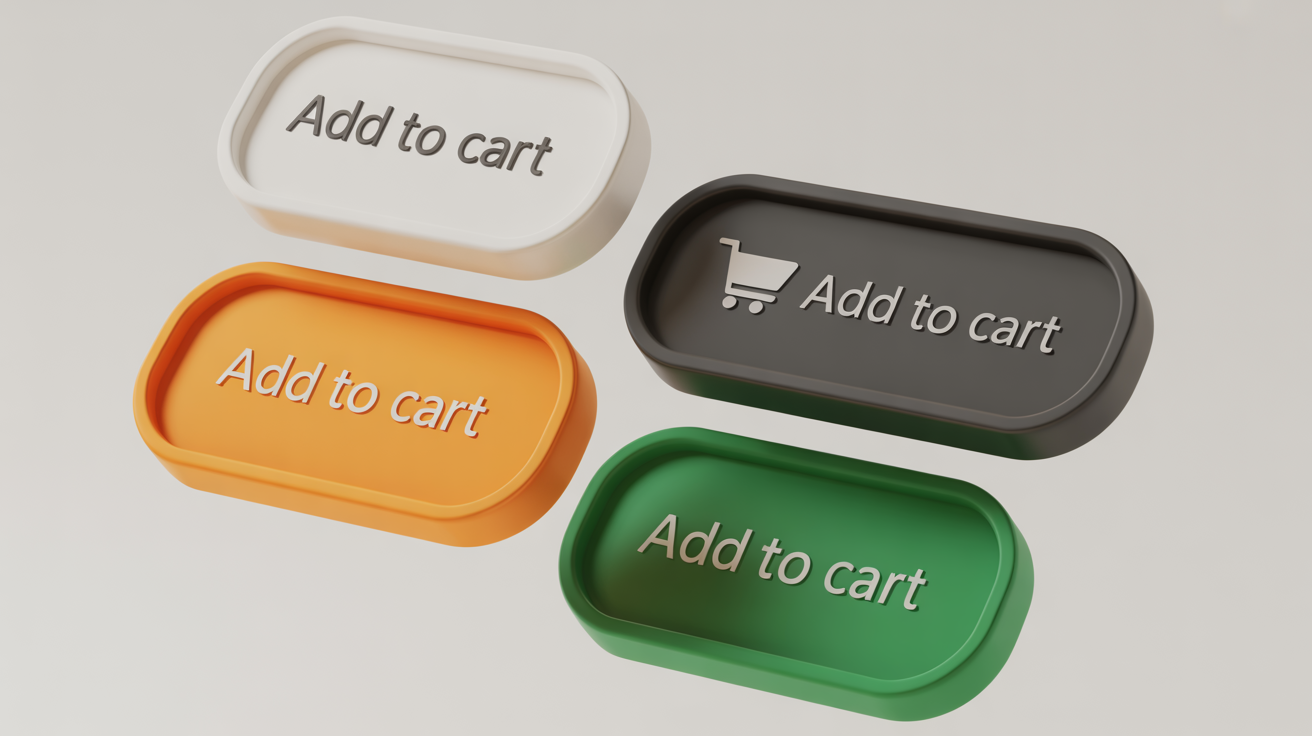 A collection of colorful and modern 'Add to Cart' buttons in various styles, displayed against a clean background, showcasing different design options for an e-commerce website.
