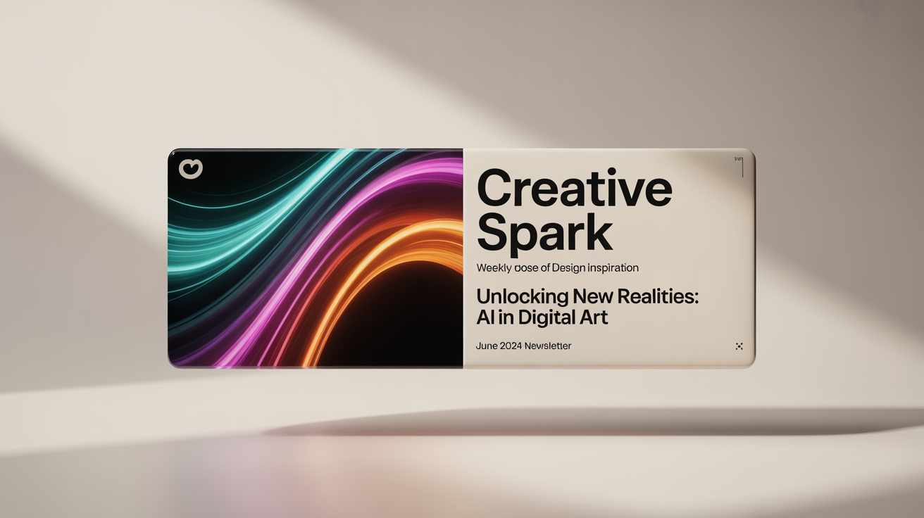 A mockup of a modern newsletter banner for a creative agency named 'Creative Spark', featuring vibrant abstract art and clean, professional typography against a white background.