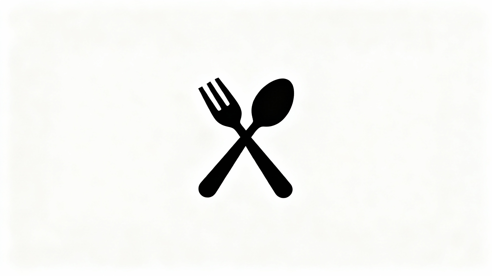 A minimalist black vector logo of a stylized fork and spoon, symbolizing a food brand, shown on a clean white background.