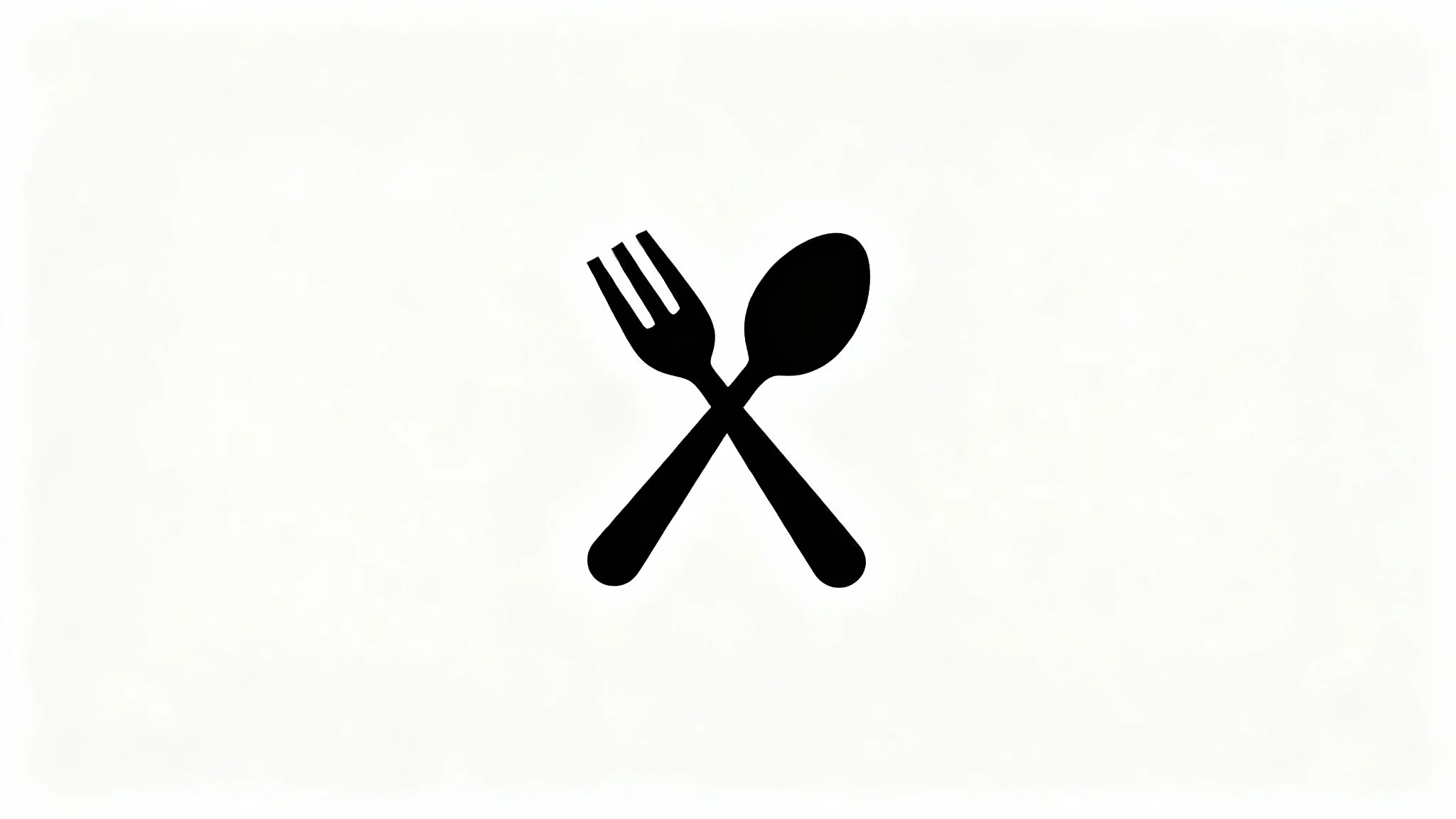 A minimalist black vector logo of a stylized fork and spoon, symbolizing a food brand, shown on a clean white background.