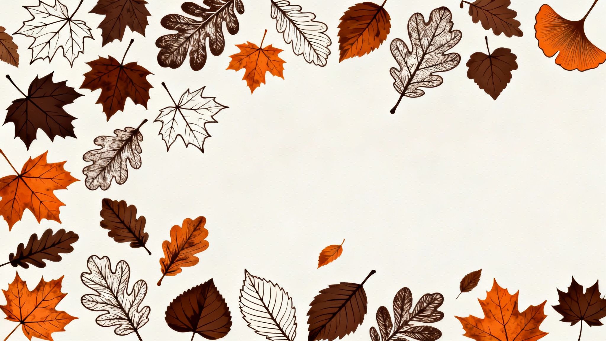 A professionally designed graphic showing various autumn leaf outlines, including maple and oak, scattered elegantly on a clean, light background.