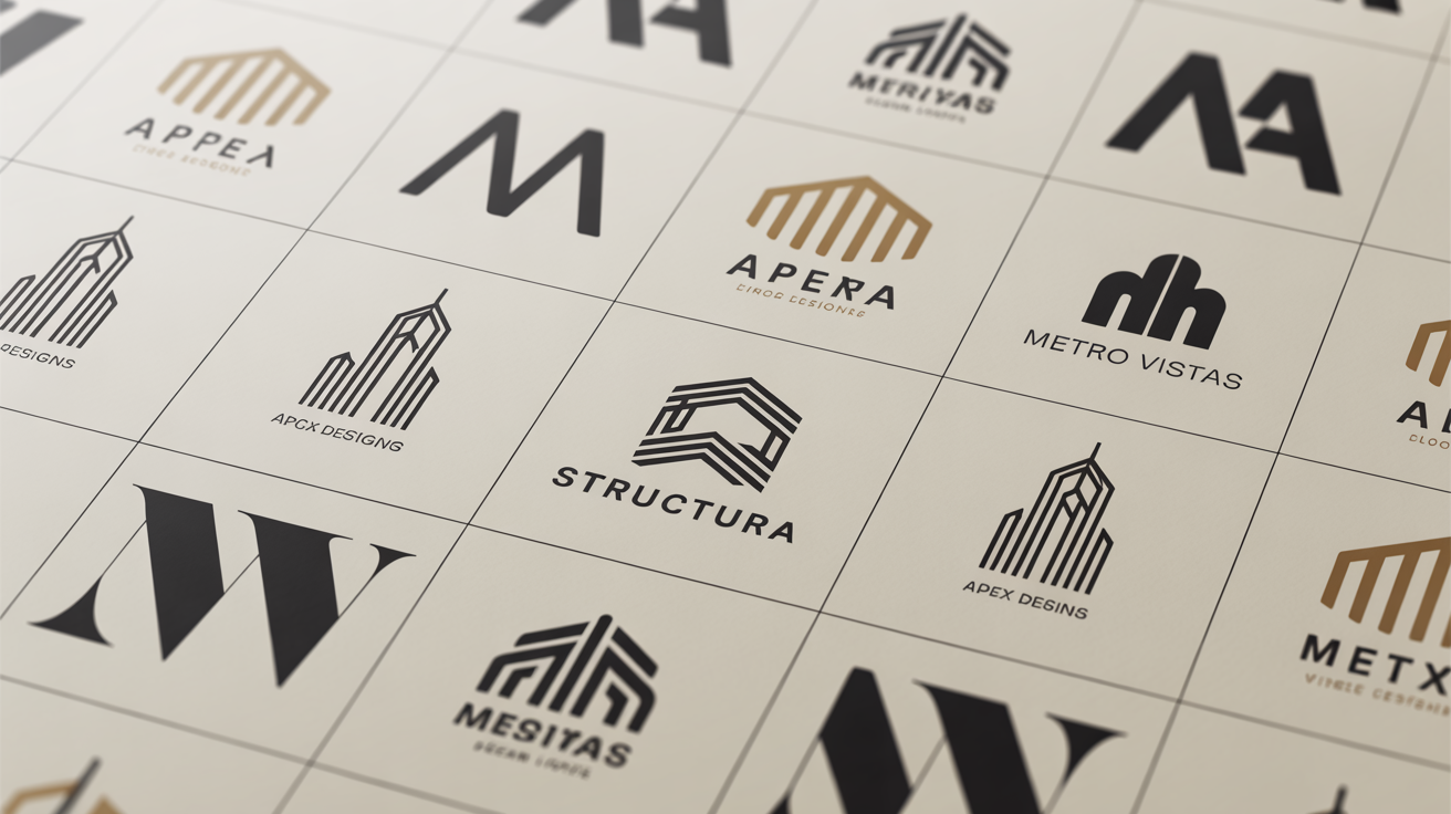 A collection of three professionally designed logos for architecture firms displayed side-by-side, showcasing modern and minimalist design concepts.