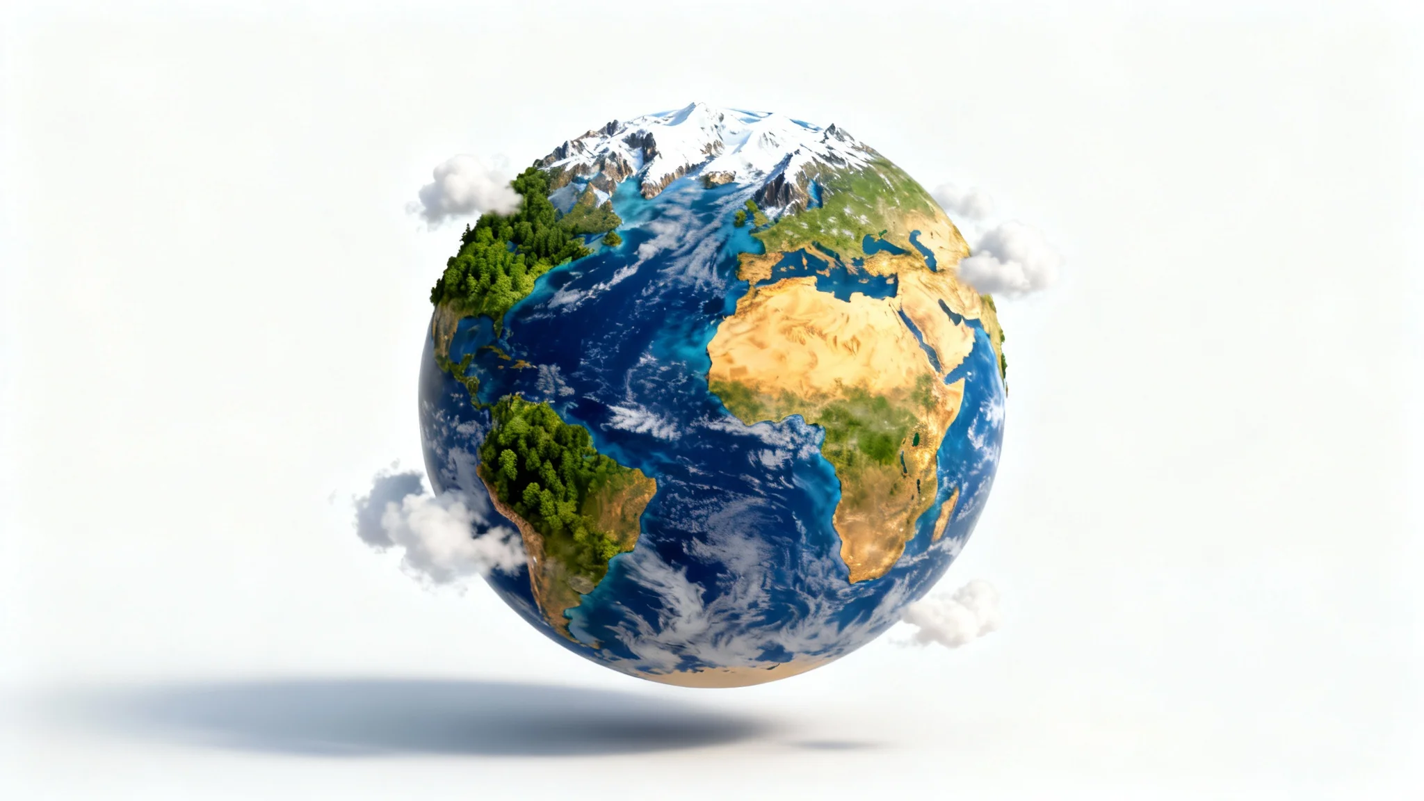 A photorealistic miniature planet with detailed forests, oceans, and deserts, floating against a plain white background, symbolizing a world generator tool.