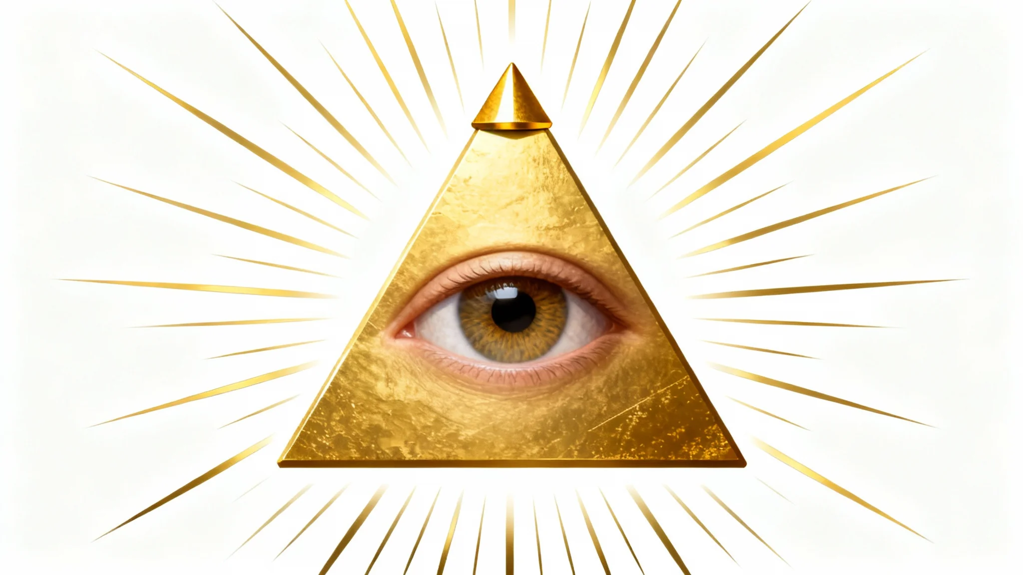 A stylized graphic icon of the Eye of Providence, showing a detailed eye inside a golden triangle with rays of light shining out, set against a plain white background.