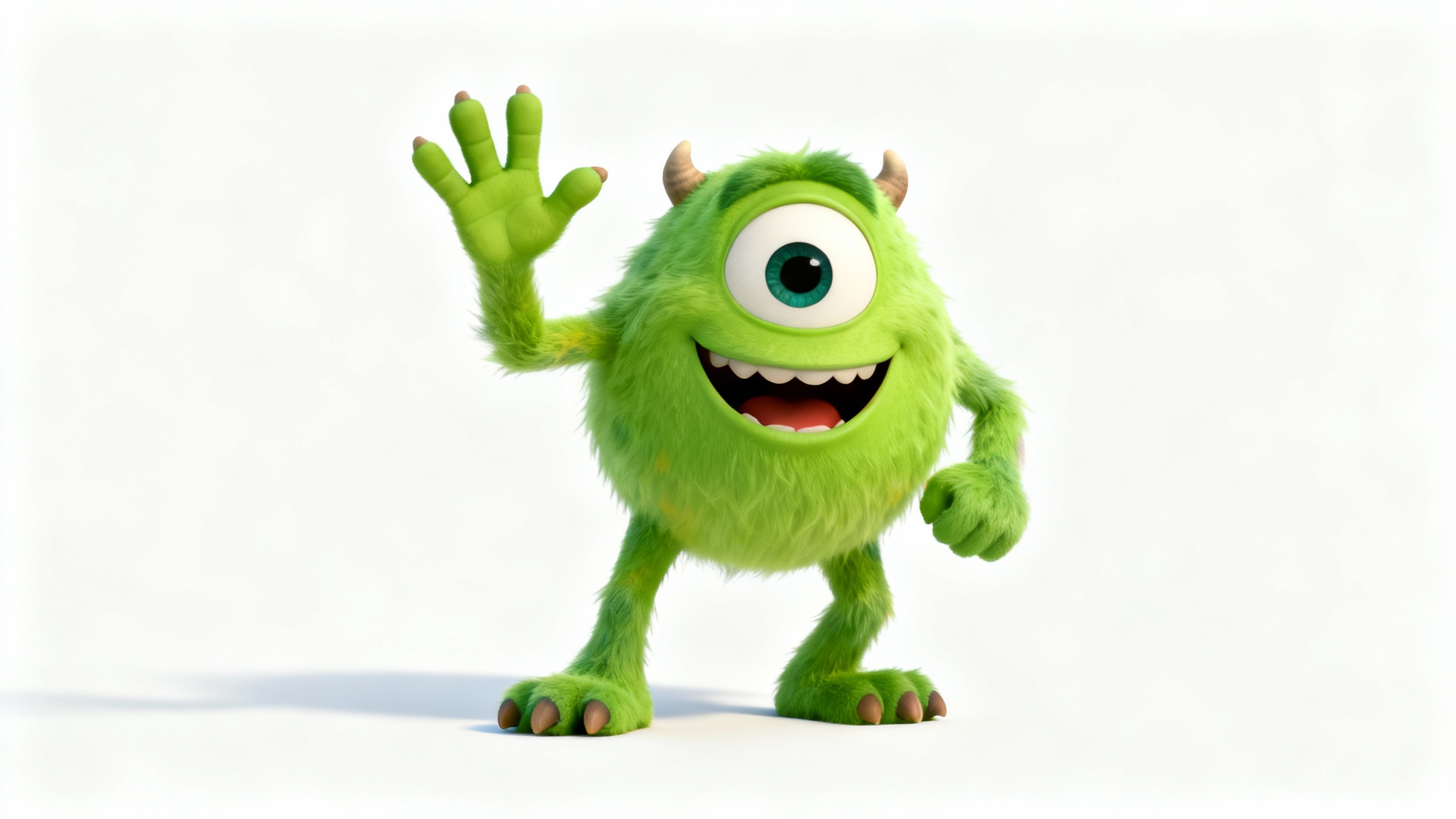 A 3D cartoon image of a friendly green monster with one eye, shown on a white background to illustrate the transparent background feature.