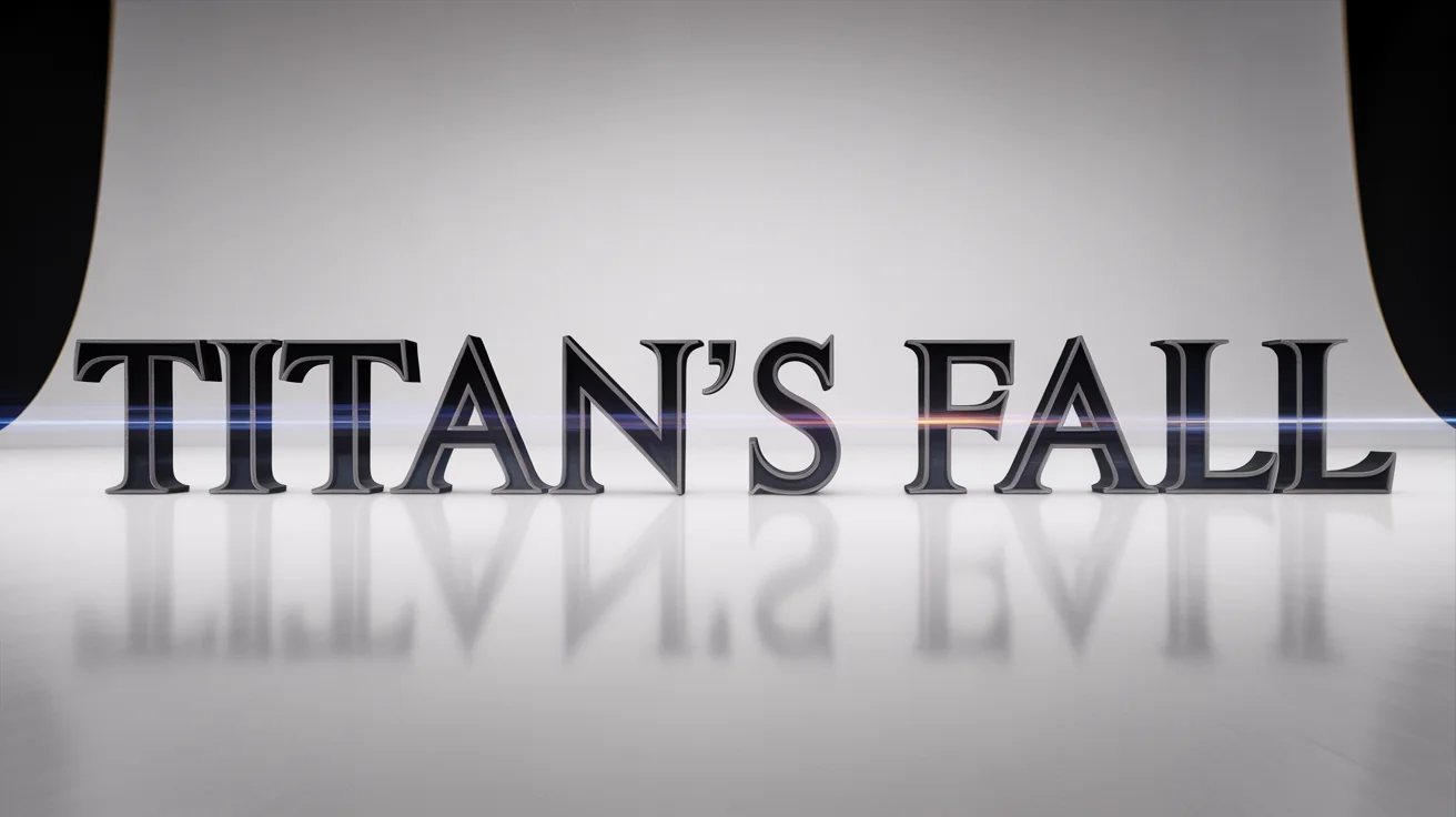 A photorealistic mockup of the words 'TITAN'S FALL' rendered in 3D chrome, cinematic-style text against a plain white background.