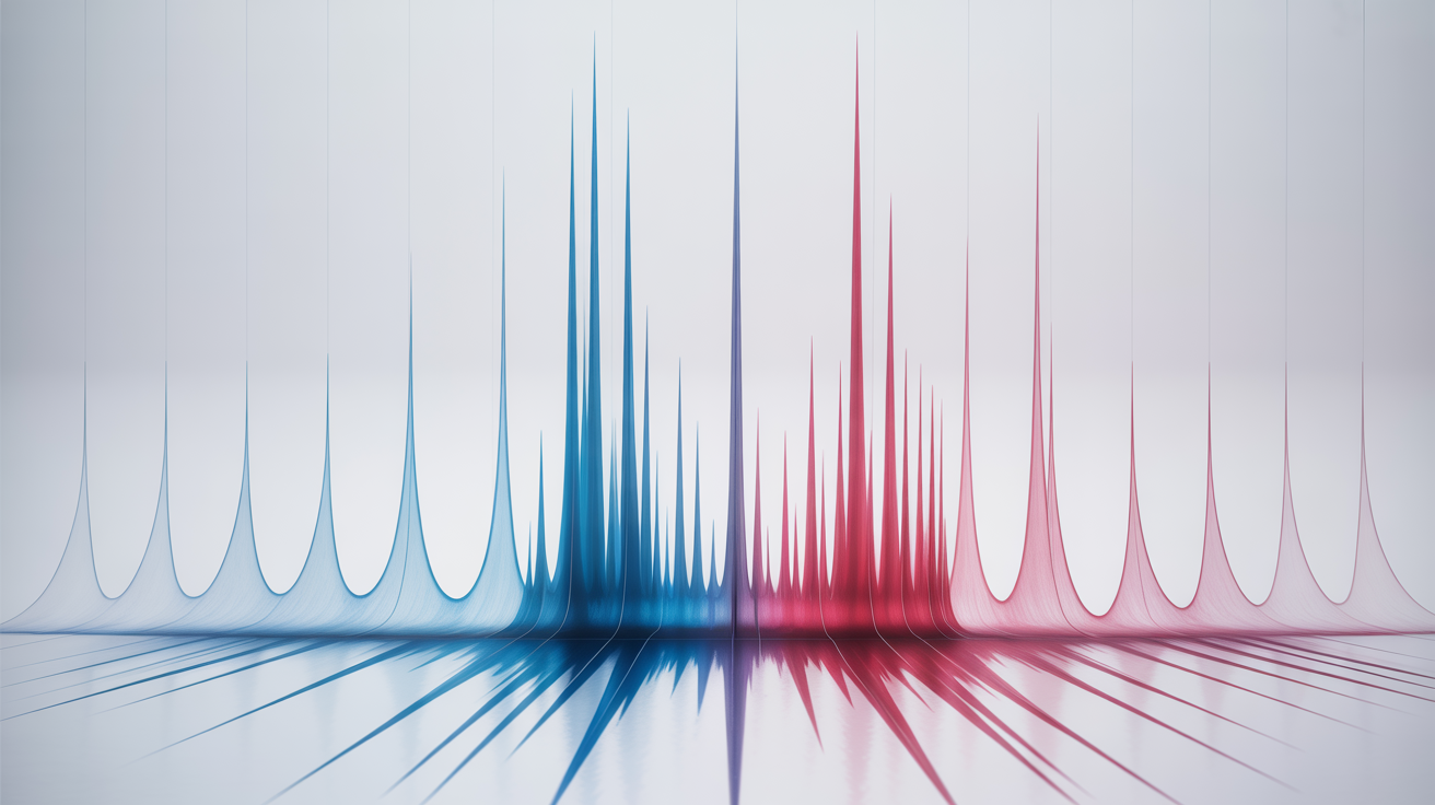 A scientific Power Spectral Density plot showing signal power versus frequency. The graph features vibrant blue and red lines with distinct peaks, set against a clean white background.