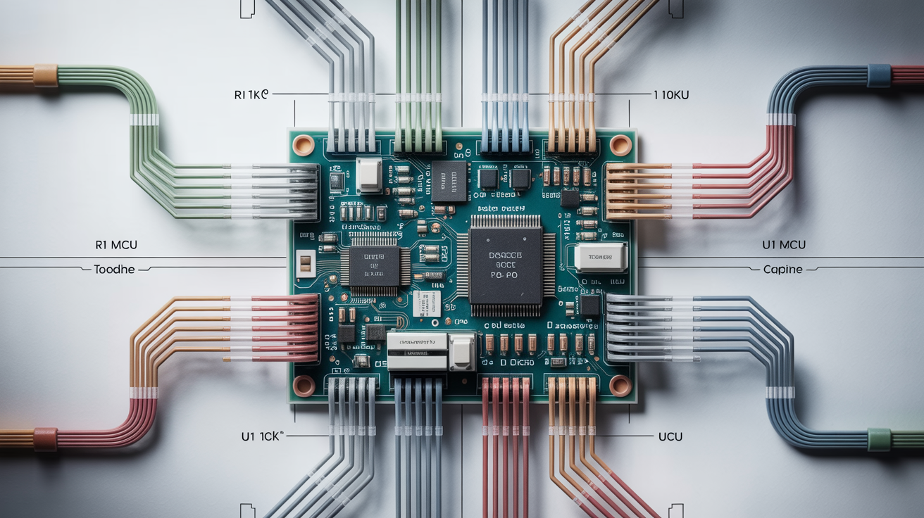A polished and professional wiring diagram of a complex electronic circuit, showing clearly labeled components and color-coded connections on a clean white background.