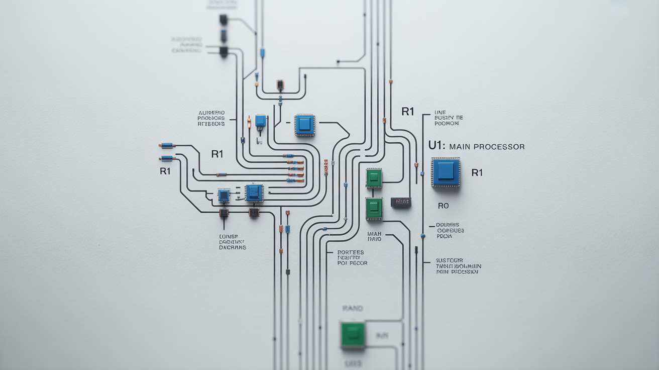 A highly detailed and organized wiring diagram with color-coded lines and clear labels for electronic components, presented on a clean white background.