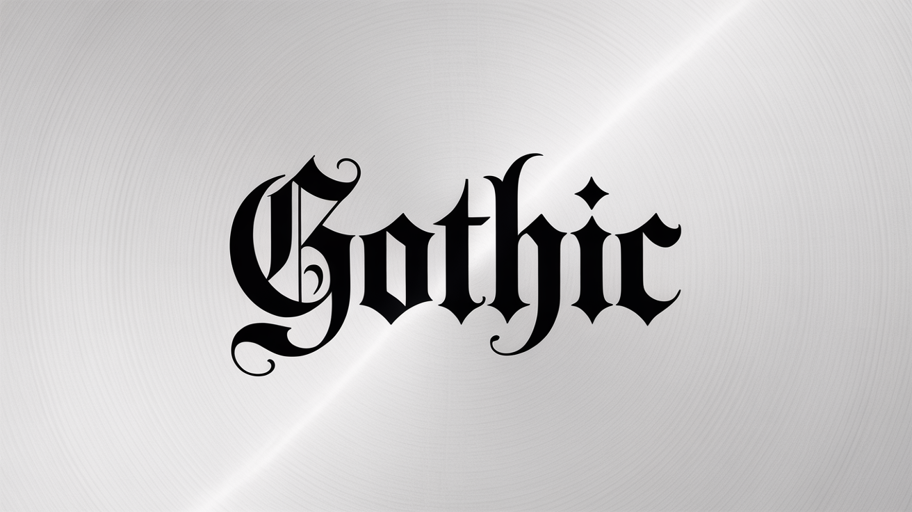 A photorealistic image showcasing the word 'Gothic' written in a detailed and ornate blackletter typography style, set against a clean white background.
