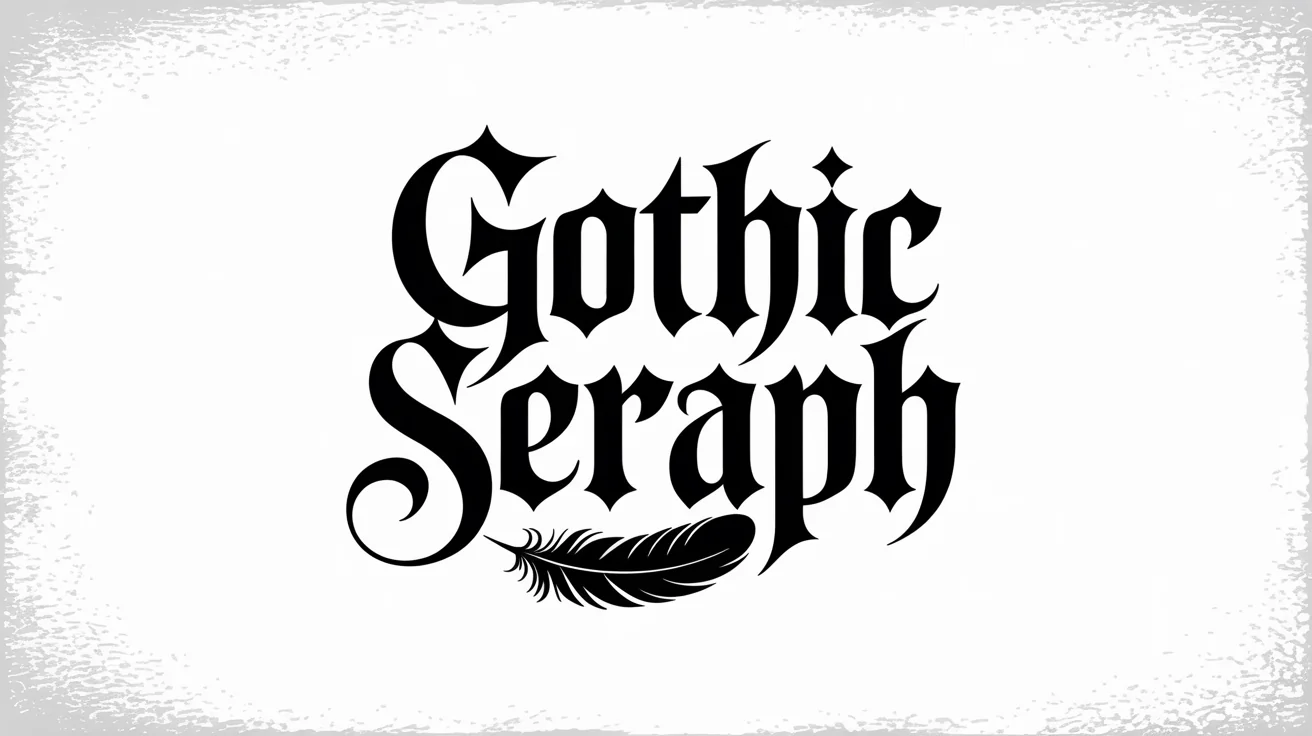 A high-contrast typography mockup featuring the words 'Gothic Seraph' in a detailed, black gothic font, displayed centrally on a clean white background.