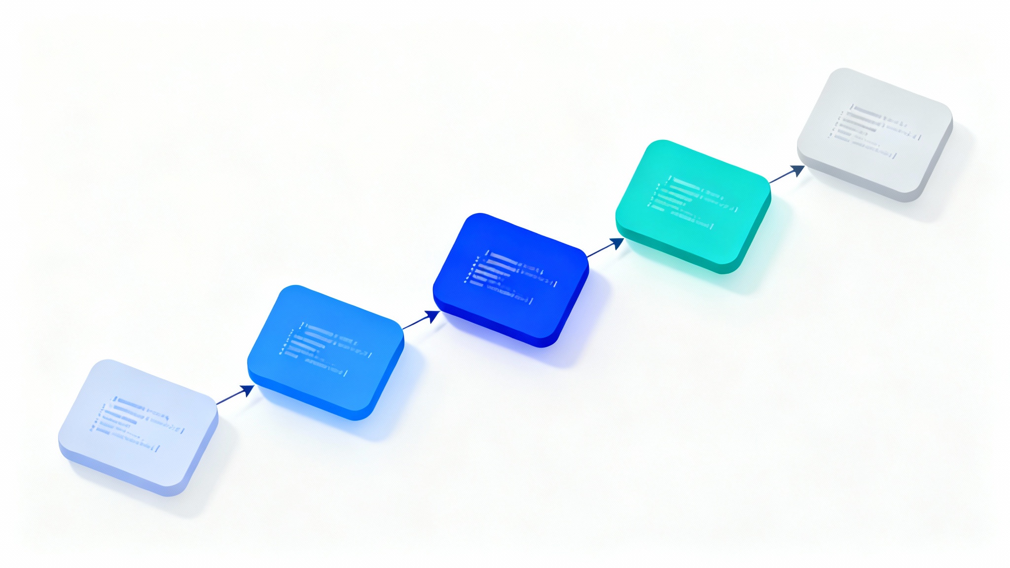 A professional and modern workflow diagram mockup, featuring interconnected blue and teal shapes with arrows on a clean white background, representing an organized process.