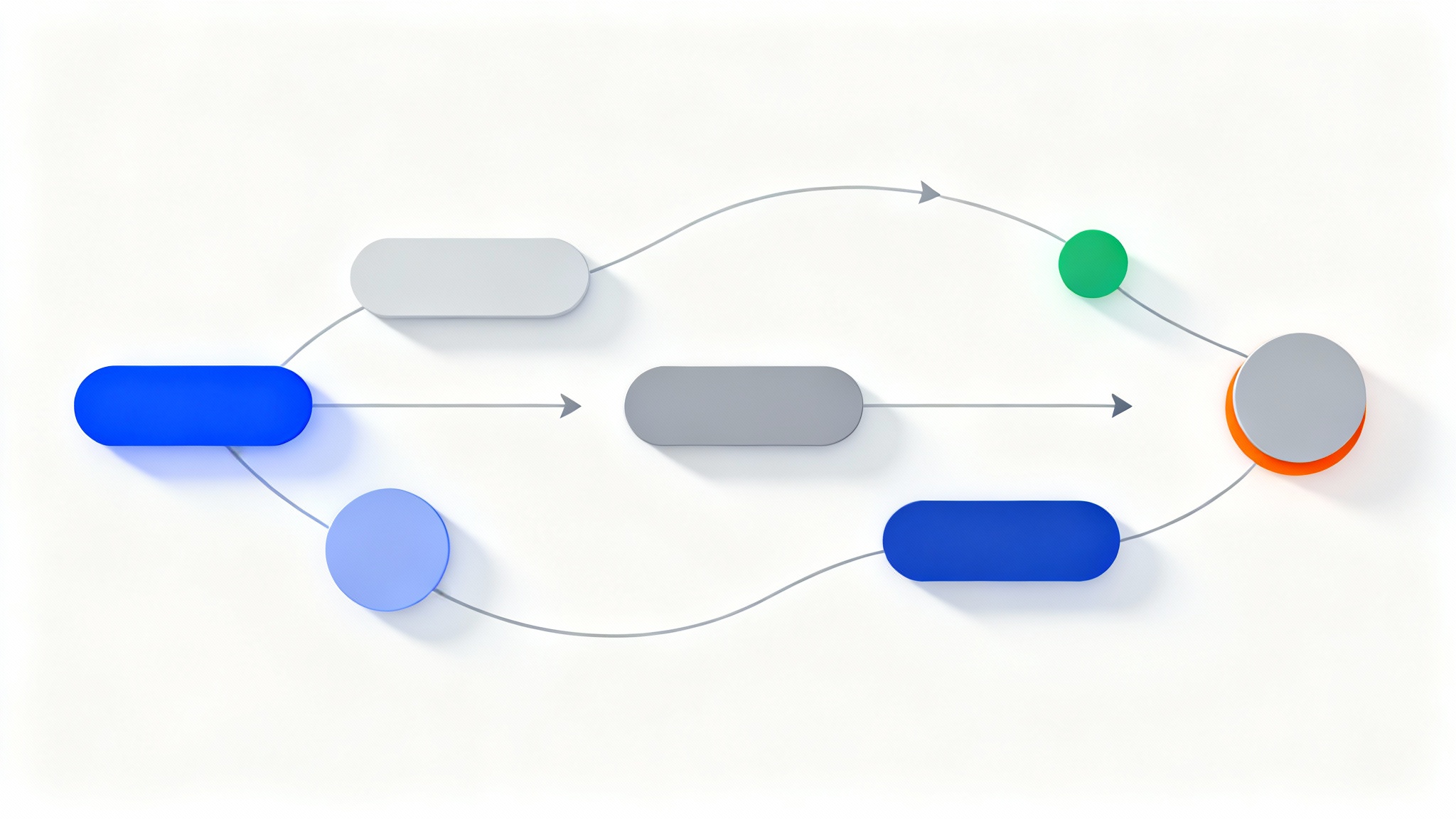 A modern and professional-looking workflow diagram with interconnected blue and gray shapes on a white background, symbolizing an efficient and organized process.